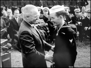 George E. Wahlen receives the Congressional Medal of Honor from President Harry S. Truman in 1945.